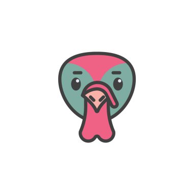 Turkey cartoon face filled outline icon, line vector sign, linear colorful pictogram isolated on white. Symbol, logo illustration. Vector graphics