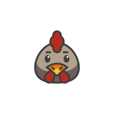 Chicken cartoon face filled outline icon, line vector sign, linear colorful pictogram isolated on white. Symbol, logo illustration. Vector graphics