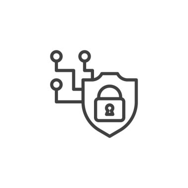 Network protection line icon. linear style sign for mobile concept and web design. Shield with lock outline vector icon. Symbol, logo illustration. Vector graphics