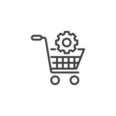 E-commerce optimization line icon. linear style sign for mobile concept and web design. Shopping cart and gear outline vector icon. Symbol, logo illustration. Vector graphics