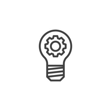 Creative idea line icon. linear style sign for mobile concept and web design. Lamp with gear outline vector icon. Symbol, logo illustration. Vector graphics