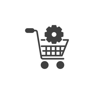 E-commerce optimization vector icon. filled flat sign for mobile concept and web design. Shopping cart and gear glyph icon. Symbol, logo illustration. Vector graphics