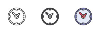 Round clock icon. Line, glyph and filled outline colorful version, outline and filled vector sign. Time symbol, logo illustration. Different style icons set. Vector graphics