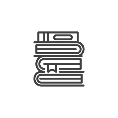 Kitap satırı simgesi yığını. Mobil konsept ve web tasarımı için doğrusal biçim işareti. Kitap yığını ana hat vektör simgesi. Kütüphane sembolü, logo illüstrasyonu. Vektör grafikleri