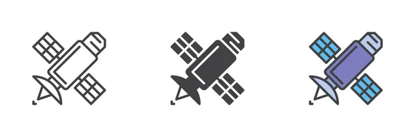 Ikona Vesmírného Satelitu Čára Glyf Vyplněný Obrys Barevné Verze Obrys — Stockový vektor