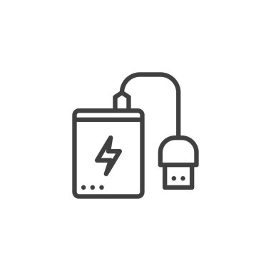 Güç bankası hattı simgesi. Mobil konsept ve web tasarımı için doğrusal biçim işareti. Powerbank ana hat vektör simgesi. Sembol, logo çizimi. Vektör grafikleri
