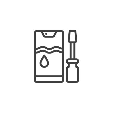 Telefon Suyu Hasar Tamir Hattı simgesi. Mobil konsept ve web tasarımı için doğrusal biçim işareti. Telefon ve tornavida ana hatları vektör simgesi. Sembol, logo çizimi. Vektör grafikleri