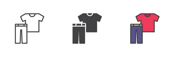 Camisa Calças Conjunto Ícones Estilo Diferente Linha Glifo Contorno Preenchido — Vetor de Stock