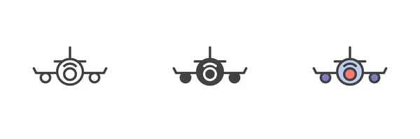 Αεροπλάνο Μπροστά Διαφορετικό Στυλ Εικονίδιο Που Γραμμή Glyph Και Γεμάτο — Διανυσματικό Αρχείο