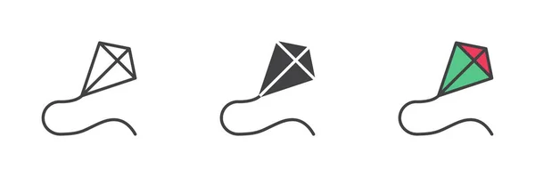 Fliegender Drachen Verschiedenen Stil Symbol Set Linie Glyphe Und Gefüllte — Stockvektor