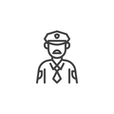 Polis memuru çizgisi ikonu. Mobil konsept ve web tasarımı için doğrusal biçim işareti. Polis, polis taslak vektör ikonu. Sembol, logo çizimi. Vektör grafikleri