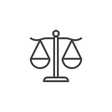 Adalet pulları çizgi ikonu. Mobil konsept ve web tasarımı için doğrusal biçim işareti. Denge Ölçeklendirmesi ana vektör simgesini belirler. Sembol, logo çizimi. Vektör grafikleri