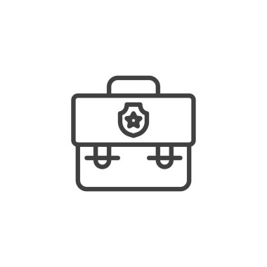 Polis portföy çizgisi ikonu. Mobil konsept ve web tasarımı için doğrusal biçim işareti. Şerif davası vektör ikonu. Sembol, logo çizimi. Vektör grafikleri