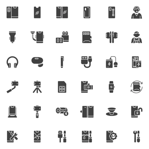 Handy Zubehör Vektor Icons Set Moderne Solide Symbolsammlung Gefülltes Piktogrammpaket — Stockvektor