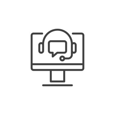 Çevrimiçi destek hattı simgesi. Mobil konsept ve web tasarımı için çağrı merkezi yardım lineer stil işareti. Müşteri hizmeti ana hatları vektör simgesi. Sembol, logo çizimi. Vektör grafikleri