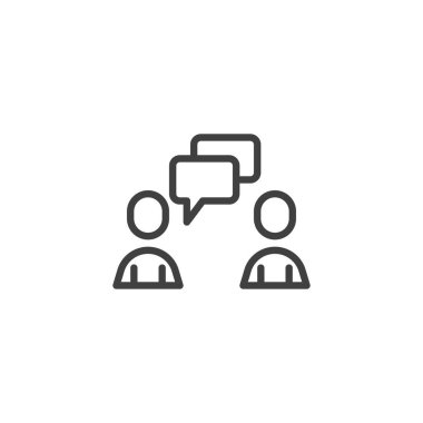 Sohbet hattı simgesi. Mobil konsept ve web tasarımı için doğrusal işaret dilini konuş. Taslak vektör simgesini yorumla. İletişim sembolü, logo çizimi. Vektör grafikleri