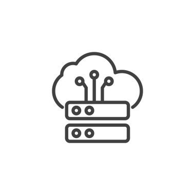 Büyük veri analiz çizgisi simgesi. Mobil konsept ve web tasarımı için veritabanı sunucusu doğrusal stil işareti. Bulut ana hat vektör simgesine ev sahipliği yapıyor. Sembol, logo çizimi. Vektör grafikleri