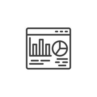 Web istatistik çizgisi simgesi. Mobil konsept ve web tasarımı için doğrusal biçim işareti. Çevrimiçi analitik ana hatlı vektör simgesi. Sembol, logo çizimi. Vektör grafikleri