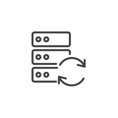 Veri optimizasyon çizgisi simgesi. Mobil konsept ve web tasarımı için doğrusal biçim işareti. Bilgisayar sunucusu yedekleme vektör simgesi. Sembol, logo çizimi. Vektör grafikleri