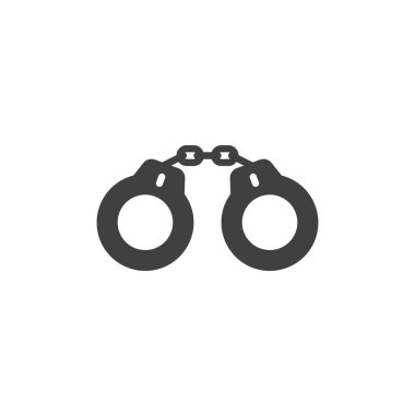 Kelepçe vektör simgesi. Mobil konsept ve web tasarımı için düz tabela. Kelepçe kabartma simgesi. Tutuklama sembolü, logo illüstrasyonu. Vektör grafikleri