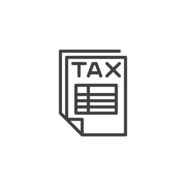 Vergi formu simgesi. Mobil konsept ve web tasarımı için doğrusal biçim işareti. Vergi ödeme belgesi vektör simgesini özetliyor. Sembol, logo çizimi. Vektör grafikleri