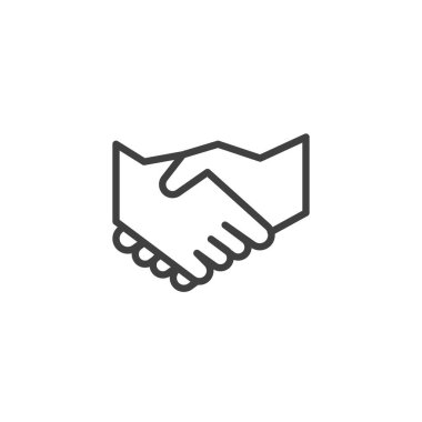 Ortaklık el sıkışma çizgisi simgesi. Mobil konsept ve web tasarımı için doğrusal biçim işareti. El sıkışma taslak vektör simgesi dağıt. Sembol, logo çizimi. Vektör grafikleri