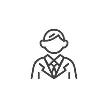 İş adamı çizgisi ikonu. Mobil konsept ve web tasarımı için doğrusal biçim işareti. İş adamı vektör simgesini özetliyor. Sembol, logo çizimi. Vektör grafikleri