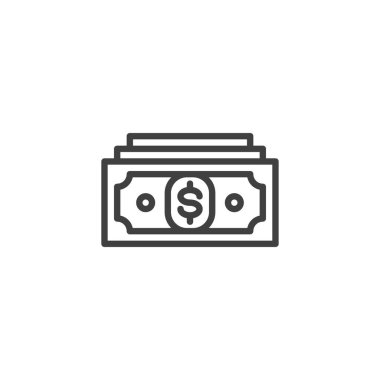 Dolar para çizgisi simgesi. Mobil konsept ve web tasarımı için doğrusal biçim işareti. Nakit para ana hatları vektör simgesi. Ödeme sembolü, logo illüstrasyonu. Vektör grafikleri