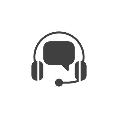 Servis vektör simgesini destekle. Mobil konsept ve web tasarımı için düz tabela. Konuşma balonu ve kulaklık simgesi. Sembol, logo çizimi. Vektör grafikleri