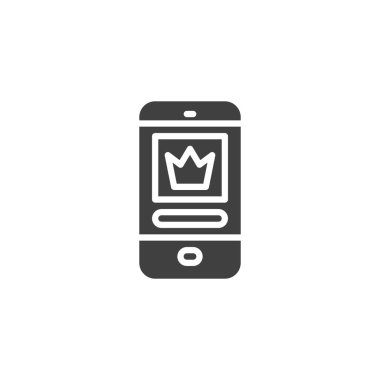 Birinci sınıf içerik vektör simgesi. Mobil konsept ve web tasarımı için düz tabela. Taç sembollü telefon ekranı. Sembol, logo çizimi. Vektör grafikleri