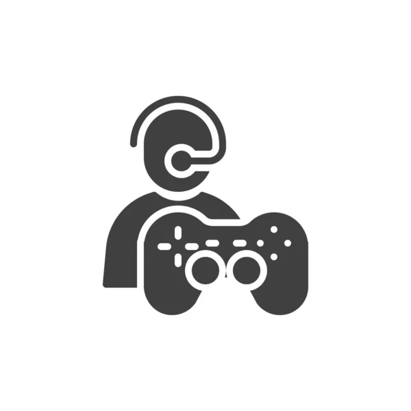 ゲーマーのベクトルアイコン モバイルコンセプトとウェブデザインのための完全なフラット記号 ヘッドセットとゲームパッドのグリフアイコンを持つ男 シンボル ロゴイラスト ベクトルグラフィックス — ストックベクタ