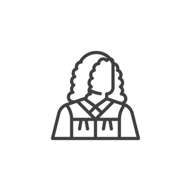 Yargıç Avatar çizgisi ikonu. Mobil konsept ve web tasarımı için doğrusal biçim işareti. Yargıç peruk taslak vektör ikonu. Sembol, logo çizimi. Vektör grafikleri