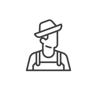 Çiftçi avatar çizgisi simgesi. Mobil konsept ve web tasarımı için doğrusal biçim işareti. Şapka çizgisi vektör ikonu olan bahçıvan. Sembol, logo çizimi. Vektör grafikleri