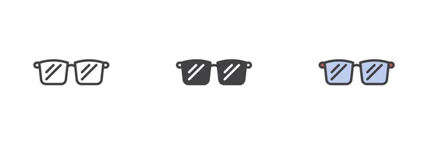 Sonnenbrillen Verschiedenen Stil Icon Set Linie Glyphe Und Gefüllte Umrisse — Stockvektor