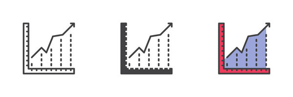 Business graph and chart different style icon set. Line, glyph and filled outline colorful version, outline and filled vector sign. Symbol, logo illustration. Vector graphics