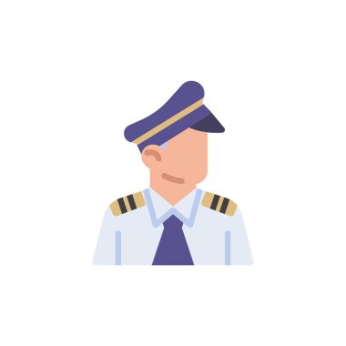Pilot avatar düz ikon, vektör işareti, havacı kişi beyaz üzerine izole edilmiş renkli resim. Sembol, logo çizimi. Düz biçim tasarımı
