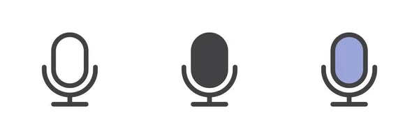 Rec Mikrofon Verschiedenen Stil Icon Set Linie Glyphe Und Gefüllte — Stockvektor