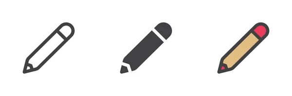 Stift Bleistift Anderen Stil Icon Set Linie Glyphe Und Gefüllte — Stockvektor