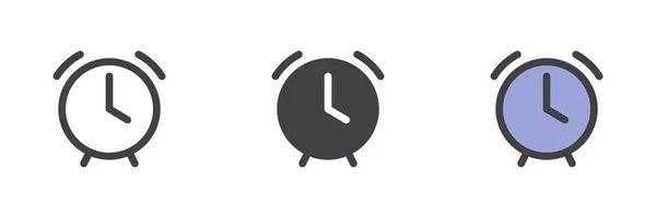 Reloj Despertador Conjunto Iconos Estilo Diferente Línea Glifo Contorno Rellenado — Vector de stock
