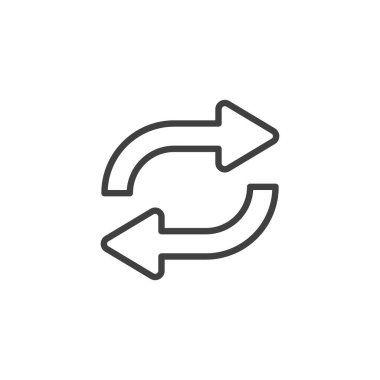 Ters ok çizgisi simgesi. Mobil konsept ve web tasarımı için doğrusal biçim işareti. Taslak vektör simgesini yenile, güncelle. Sembol, logo çizimi. Vektör grafikleri