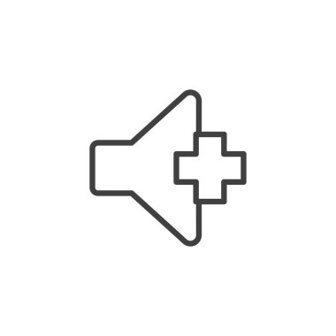 Düğme çizgisi simgesini yükselt. Mobil konsept ve web tasarımı için doğrusal biçim işareti. Ses artı dış hat vektör simgesi. Sembol, logo çizimi. Vektör grafikleri