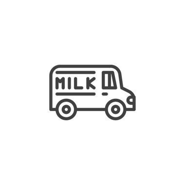 Süt kamyonu çizgisi simgesi. Mobil konsept ve web tasarımı için doğrusal biçim işareti. Süt taşıma ana hatları vektör simgesi. Sembol, logo çizimi. Vektör grafikleri