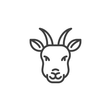 Keçi yüz çizgisi simgesi. Mobil konsept ve web tasarımı için doğrusal biçim işareti. Boynuzlu keçi kafası vektör ikonu. Sembol, logo çizimi. Vektör grafikleri