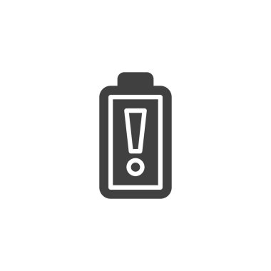 Düşük batarya durum vektör simgesi. Mobil konsept ve web tasarımı için düz tabela. Pil uyarı simgesi. Sembol, logo çizimi. Vektör grafikleri