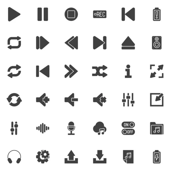 Media Player Set Icone Vettoriali Moderna Collezione Simboli Solidi Riempito — Vettoriale Stock