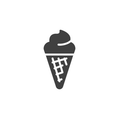Dondurma koni vektör simgesi. Mobil konsept ve web tasarımı için düz tabela. Waffle dondurma kabartma simgesi. Sembol, logo çizimi. Vektör grafikleri