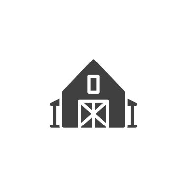 Çiftlik ahırı vektör simgesi. Mobil konsept ve web tasarımı için düz tabela. Çiftlik depolama sembolü. Sembol, logo çizimi. Vektör grafikleri