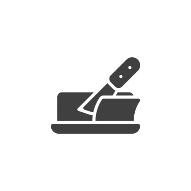 Tereyağı ve bıçak vektör ikonu. Mobil konsept ve web tasarımı için düz tabela. Tereyağı dilimleme simgesi. Sembol, logo çizimi. Vektör grafikleri