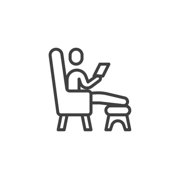 Чоловік Кріслі Допомогою Значка Лінії Ноутбука Вільний Робочий Знак Лінійного — стоковий вектор