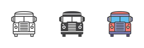 Conjunto Iconos Estilo Diferente Autobús Escolar Línea Glifo Contorno Rellenado — Vector de stock